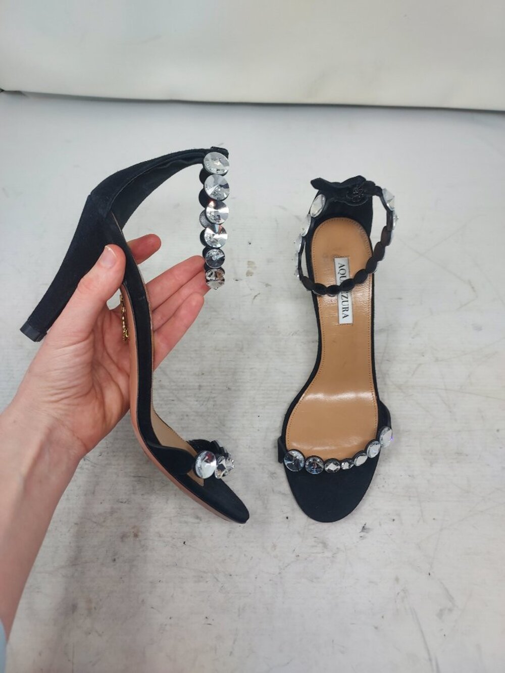 Aquazuura Maxi Tequila Black Crystal Embellished Suede Sandal